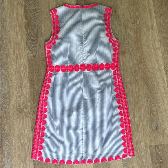VINEYARD VINES BLUE STRIPED SLEEVELESS DRESS PINK APPLIQUES ZIPPER BACK size 4 - Picture 7 of 11